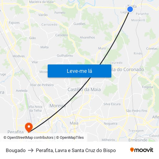 Bougado to Perafita, Lavra e Santa Cruz do Bispo map