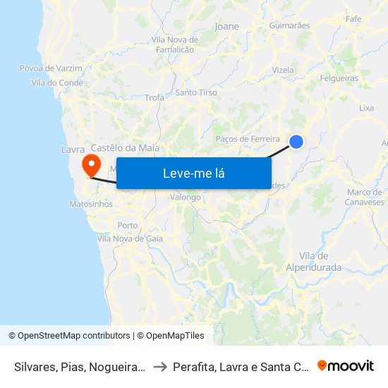 Silvares, Pias, Nogueira e Alvarenga to Perafita, Lavra e Santa Cruz do Bispo map