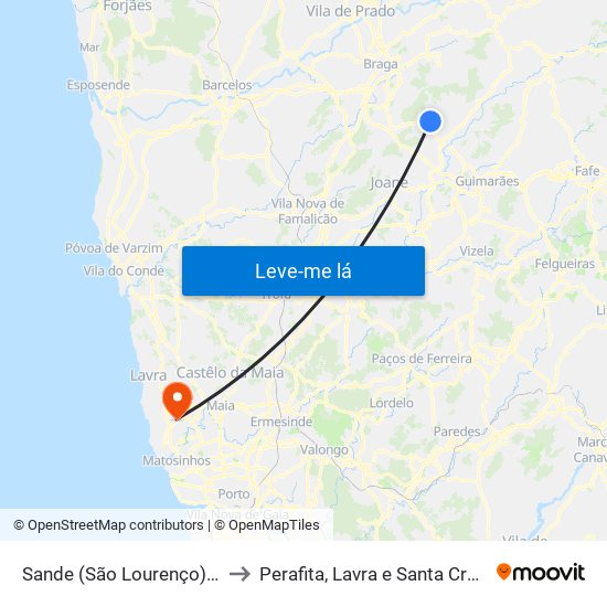 Sande (São Lourenço) e Balazar to Perafita, Lavra e Santa Cruz do Bispo map