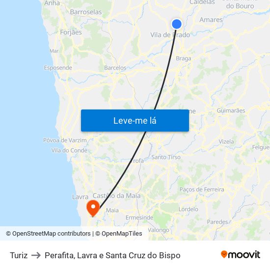 Turiz to Perafita, Lavra e Santa Cruz do Bispo map