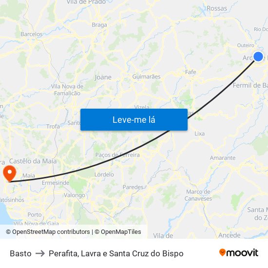 Basto to Perafita, Lavra e Santa Cruz do Bispo map