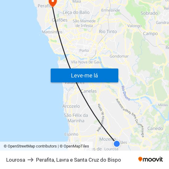 Lourosa to Perafita, Lavra e Santa Cruz do Bispo map