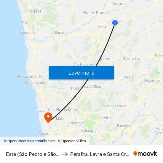 Este (São Pedro e São Mamede) to Perafita, Lavra e Santa Cruz do Bispo map