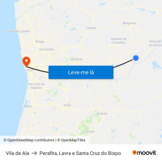 Vila de Ala to Perafita, Lavra e Santa Cruz do Bispo map