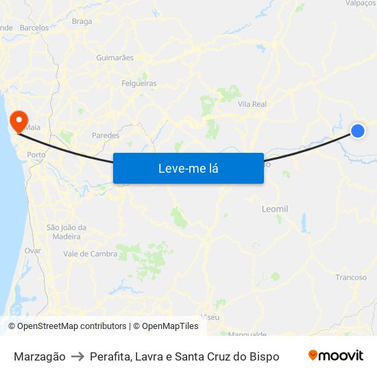 Marzagão to Perafita, Lavra e Santa Cruz do Bispo map