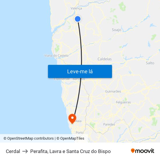 Cerdal to Perafita, Lavra e Santa Cruz do Bispo map