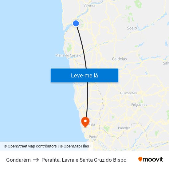 Gondarém to Perafita, Lavra e Santa Cruz do Bispo map