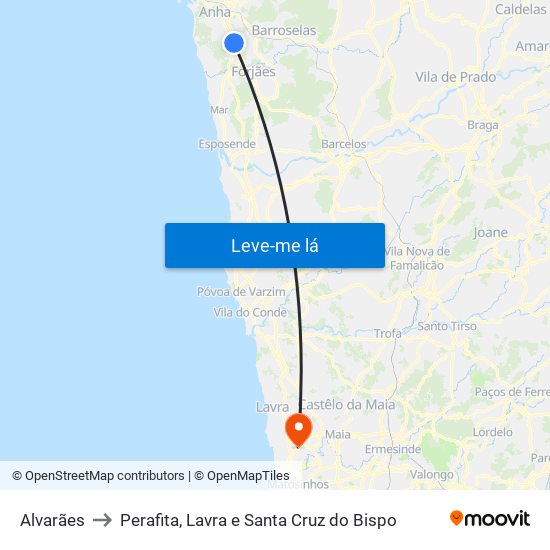 Alvarães to Perafita, Lavra e Santa Cruz do Bispo map