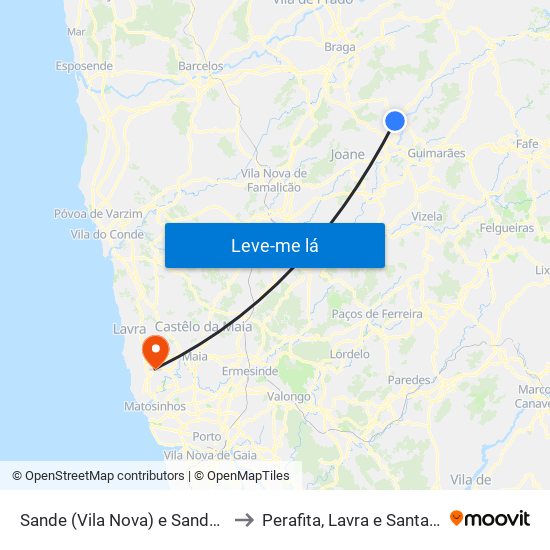 Sande (Vila Nova) e Sande (São Clemente) to Perafita, Lavra e Santa Cruz do Bispo map