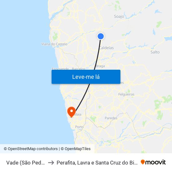 Vade (São Pedro) to Perafita, Lavra e Santa Cruz do Bispo map