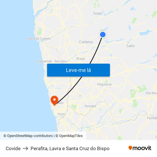 Covide to Perafita, Lavra e Santa Cruz do Bispo map