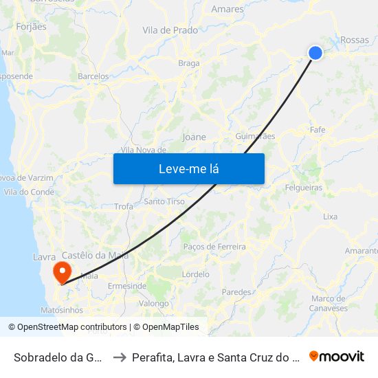 Sobradelo da Goma to Perafita, Lavra e Santa Cruz do Bispo map