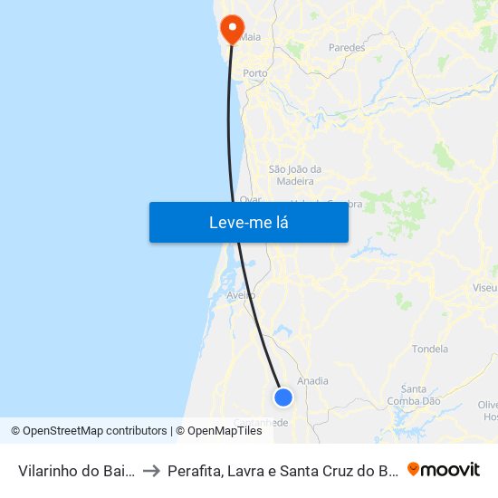 Vilarinho do Bairro to Perafita, Lavra e Santa Cruz do Bispo map