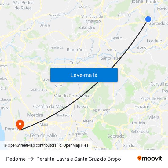 Pedome to Perafita, Lavra e Santa Cruz do Bispo map