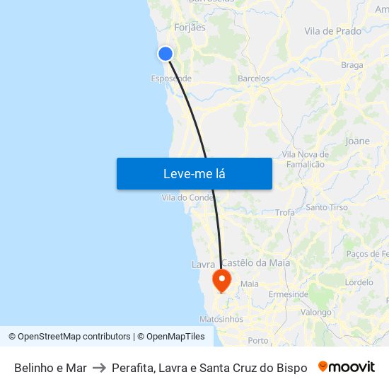 Belinho e Mar to Perafita, Lavra e Santa Cruz do Bispo map
