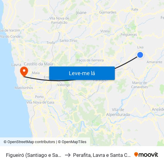 Figueiró (Santiago e Santa Cristina) to Perafita, Lavra e Santa Cruz do Bispo map