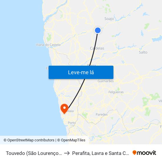 Touvedo (São Lourenço e Salvador) to Perafita, Lavra e Santa Cruz do Bispo map