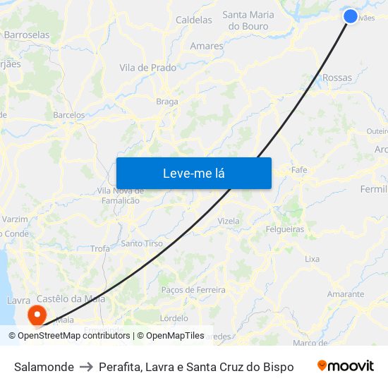 Salamonde to Perafita, Lavra e Santa Cruz do Bispo map