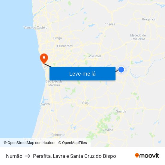 Numão to Perafita, Lavra e Santa Cruz do Bispo map