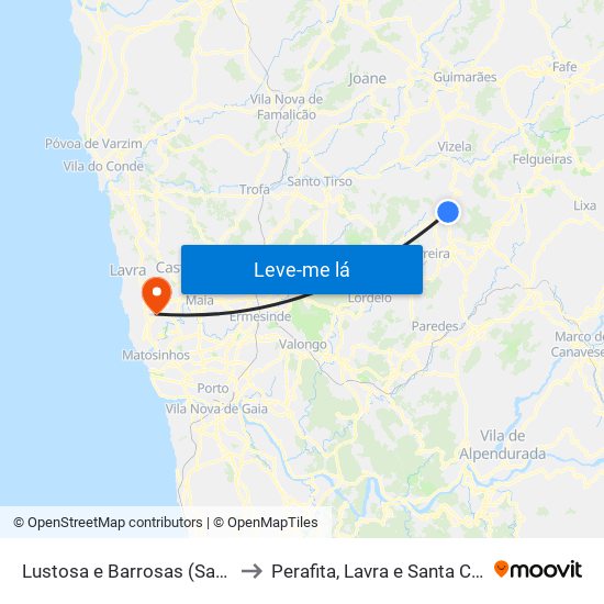 Lustosa e Barrosas (Santo Estêvão) to Perafita, Lavra e Santa Cruz do Bispo map