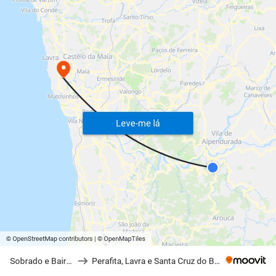 Sobrado e Bairros to Perafita, Lavra e Santa Cruz do Bispo map