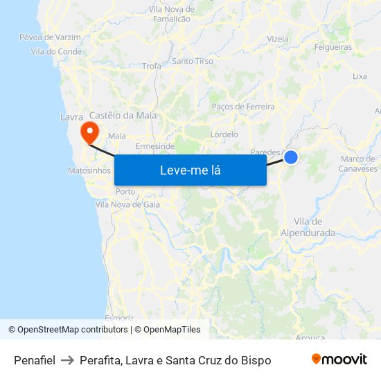 Penafiel to Perafita, Lavra e Santa Cruz do Bispo map