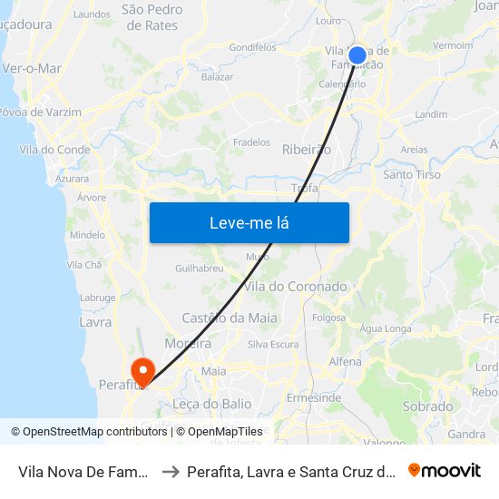 Vila Nova De Famalicão to Perafita, Lavra e Santa Cruz do Bispo map