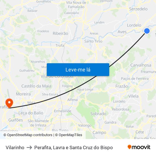 Vilarinho to Perafita, Lavra e Santa Cruz do Bispo map