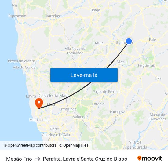 Mesão Frio to Perafita, Lavra e Santa Cruz do Bispo map