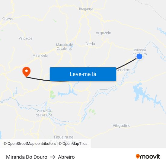 Miranda Do Douro to Abreiro map