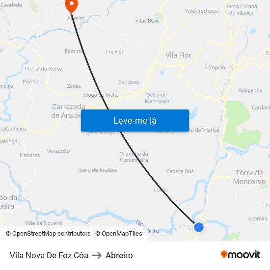 Vila Nova De Foz Côa to Abreiro map