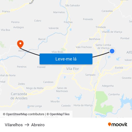 Vilarelhos to Abreiro map