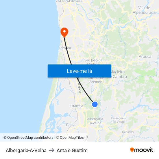 Albergaria-A-Velha to Anta e Guetim map
