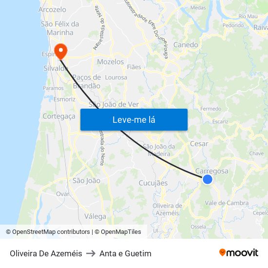 Oliveira De Azeméis to Anta e Guetim map