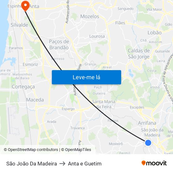 São João Da Madeira to Anta e Guetim map