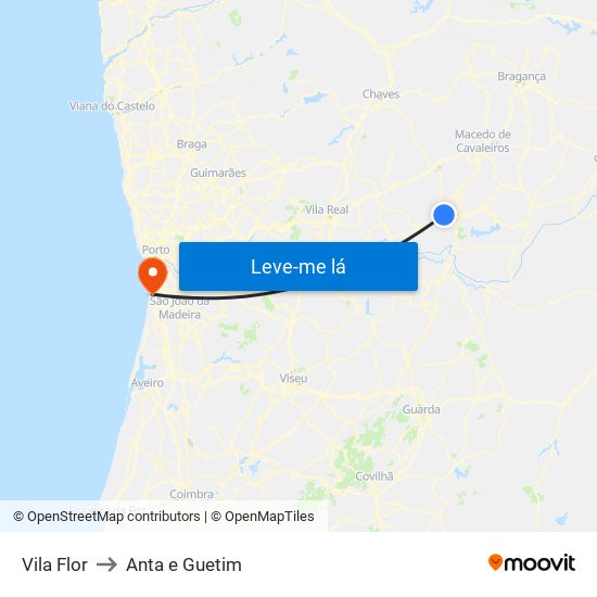 Vila Flor to Anta e Guetim map