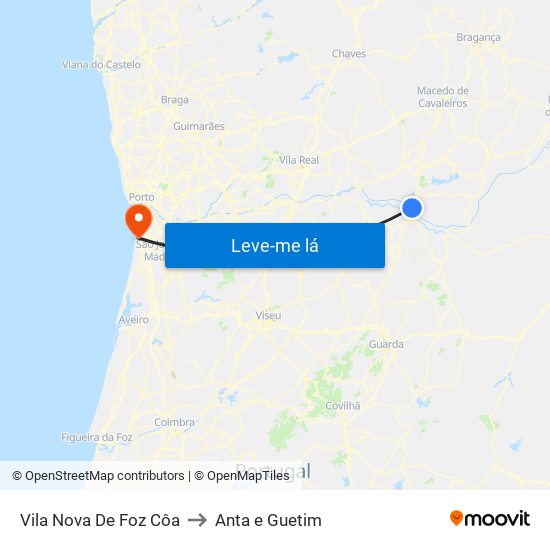 Vila Nova De Foz Côa to Anta e Guetim map