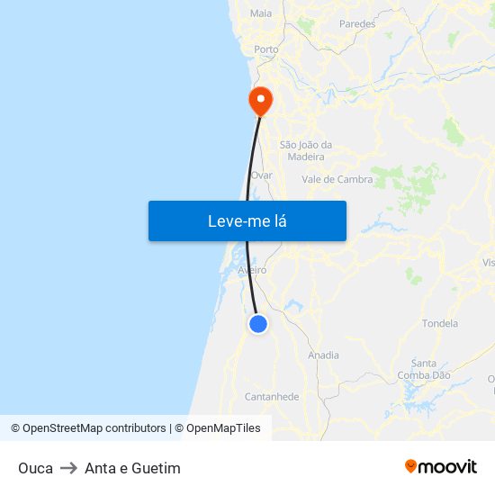 Ouca to Anta e Guetim map