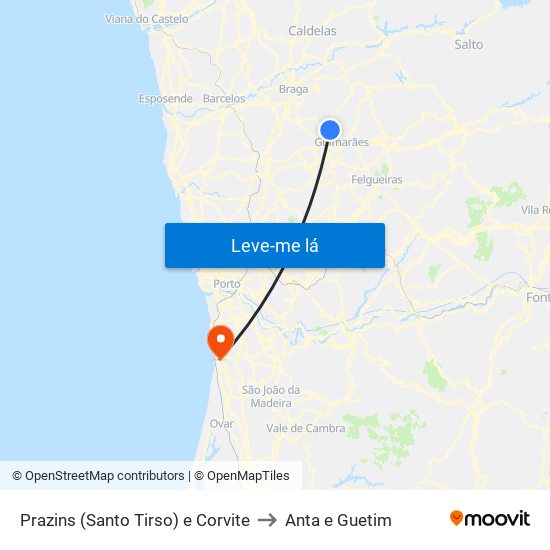 Prazins (Santo Tirso) e Corvite to Anta e Guetim map