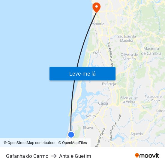Gafanha do Carmo to Anta e Guetim map