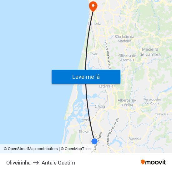 Oliveirinha to Anta e Guetim map