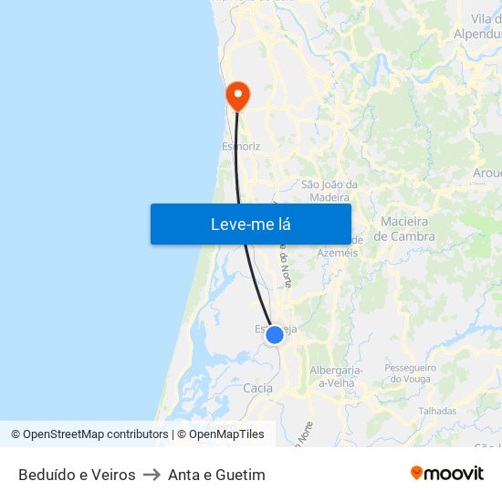 Beduído e Veiros to Anta e Guetim map