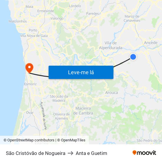 São Cristóvão de Nogueira to Anta e Guetim map