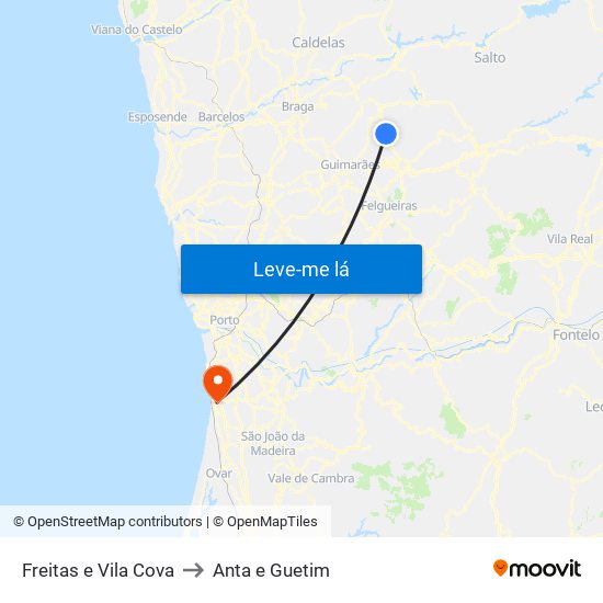 Freitas e Vila Cova to Anta e Guetim map