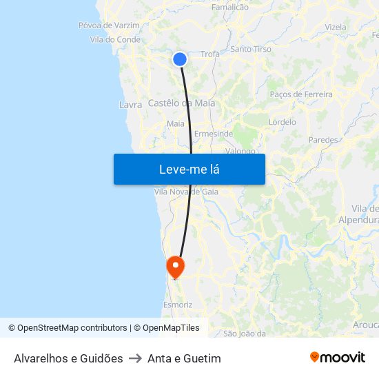 Alvarelhos e Guidões to Anta e Guetim map