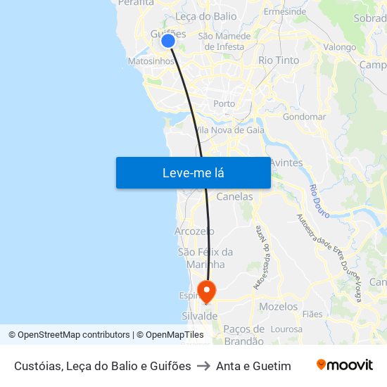 Custóias, Leça do Balio e Guifões to Anta e Guetim map