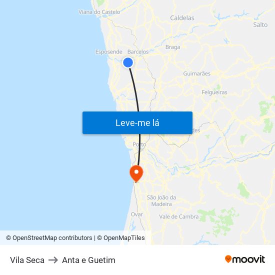 Vila Seca to Anta e Guetim map