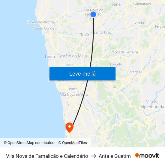 Vila Nova de Famalicão e Calendário to Anta e Guetim map