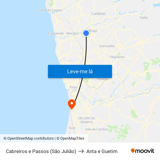 Cabreiros e Passos (São Julião) to Anta e Guetim map