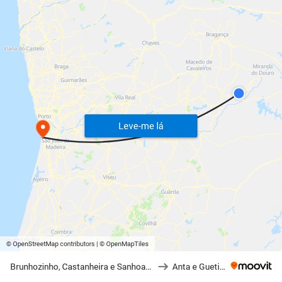 Brunhozinho, Castanheira e Sanhoane to Anta e Guetim map